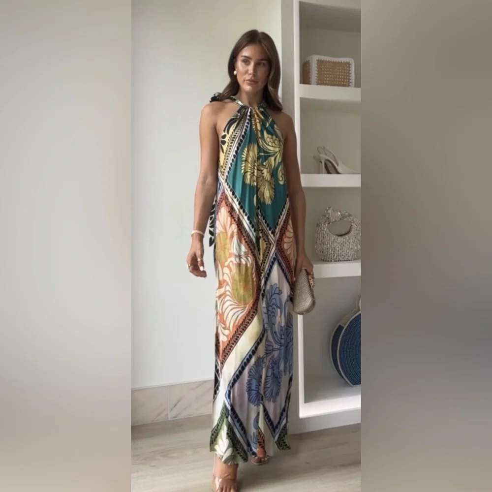 ZARA NWT Multicolor Halter Maxi Dress • L - Picture 11 of 11
